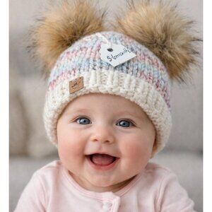 Multicolor Knit Pom-Pom Beanie for Kids